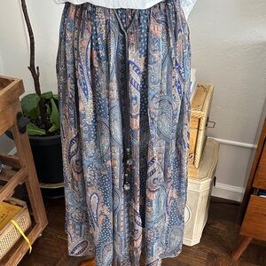 Bohemian Paisley Maxi Skirt in Blue and Orange